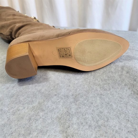 * So Me Taupe (Tan) Over The Knee Lace Up Block Heel Boots - Picture 12 of 12